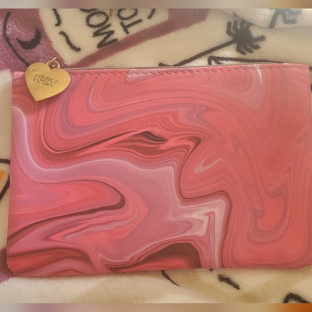Ipsy Pink Swirl Clutch with Heart Charm